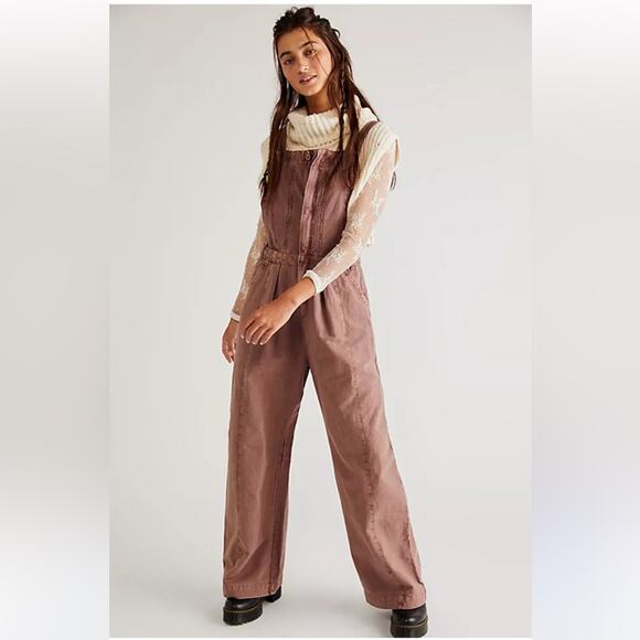 Free people Think About Me Tailored Overalls mauve pink jumpsuit bohemian summer - Picture 1 of 10